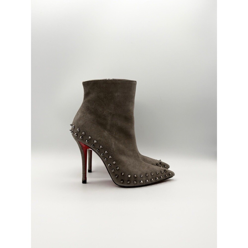 Christian Louboutin Gray Suede Willetta 100 Spiked Ankle Boots Size EU 36